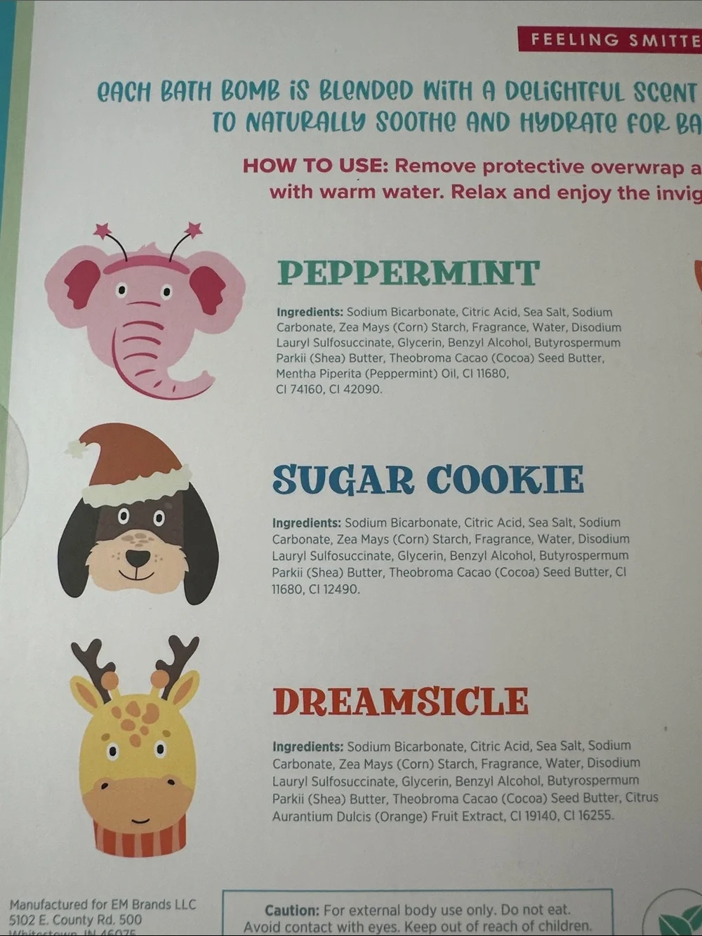 Feeling Smitten Animal Bath Bomb Holiday Gift Set 12 oz NIB